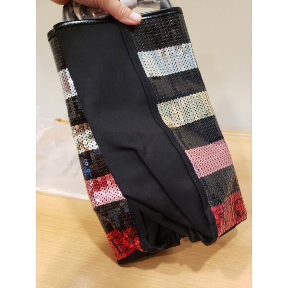 VICTORIA'S SECRET BLACK SEQUIN STRIPE WEEKENDER BAG GETAWAY CARRY ON LARGE TOTE - Picture 7 of 8